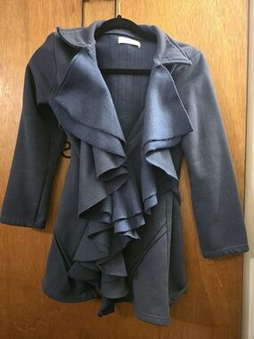 Women's Slate Blue Ruffle Front Jacket